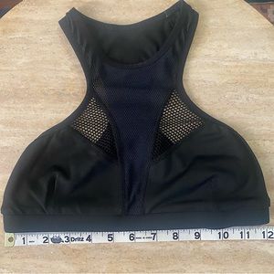 MICHI - Mesh & Fishnet High Neck Activewear Sports Bra Top - Black - S